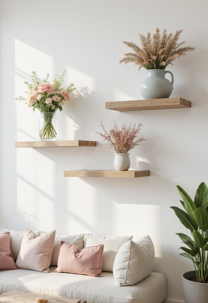 25 Clever Flower Stands for Small Spaces (You’ll Wish You Knew #4 Sooner!) - 10. Floating Shelves for Flowers