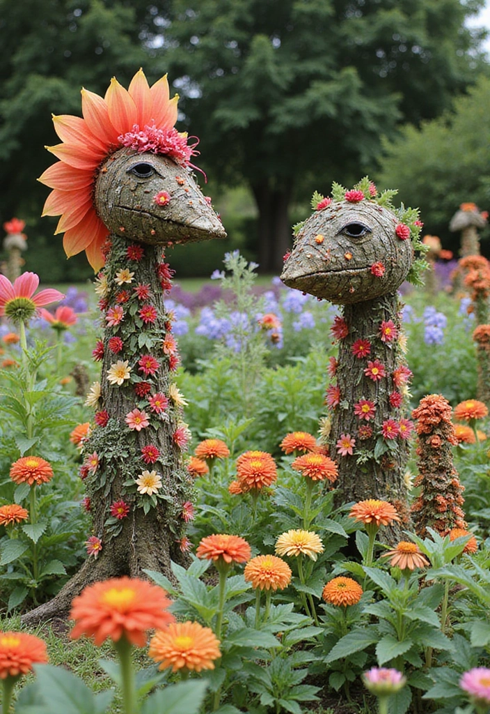 22 Seasonal Flower Garden Ideas That Ensure Year-Round Beauty in Your Yard! - 21. DIY Garden Art: Floral Sculptures