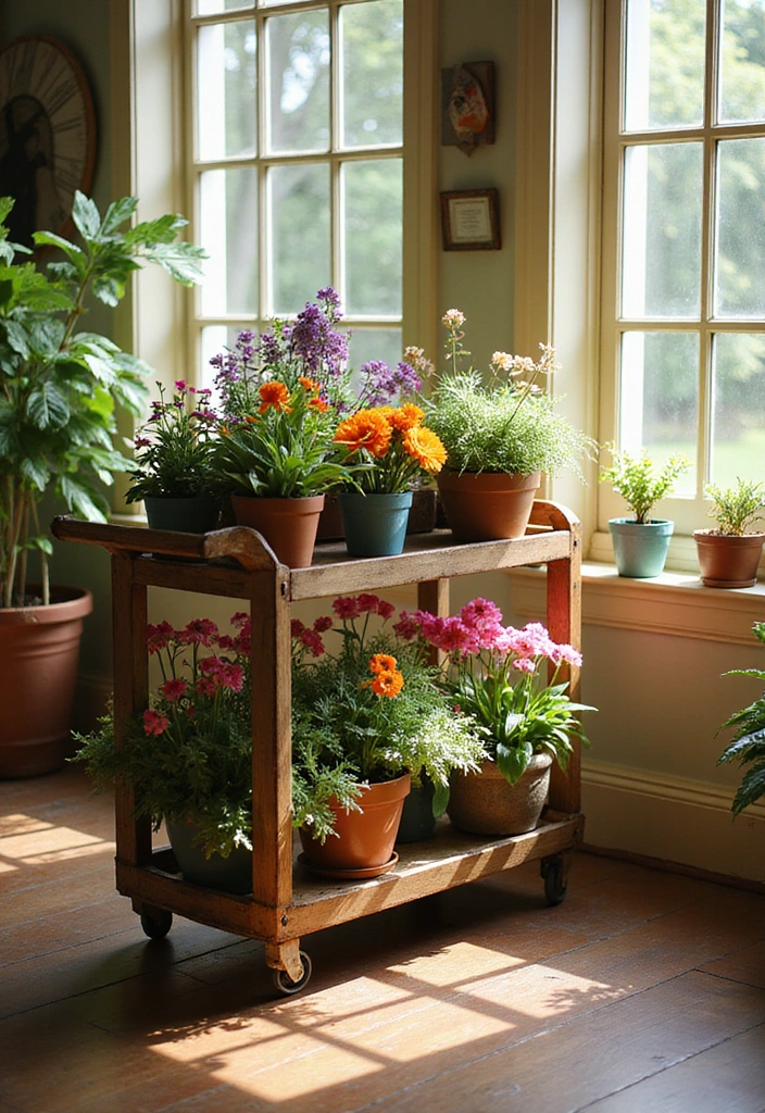 25 Clever Flower Stands for Small Spaces (You’ll Wish You Knew #4 Sooner!) - 13. Decorative Plant Carts