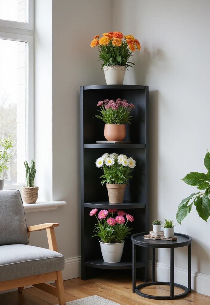 25 Clever Flower Stands for Small Spaces (You’ll Wish You Knew #4 Sooner!) - 3. Corner Flower Stands