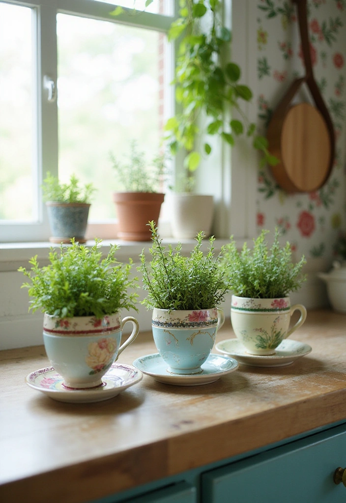 15 DIY Indoor Herb Garden Hacks That'll Transform Your Space (Wait Until You See #8!) - 13. Upcycled Teacup Herb Garden