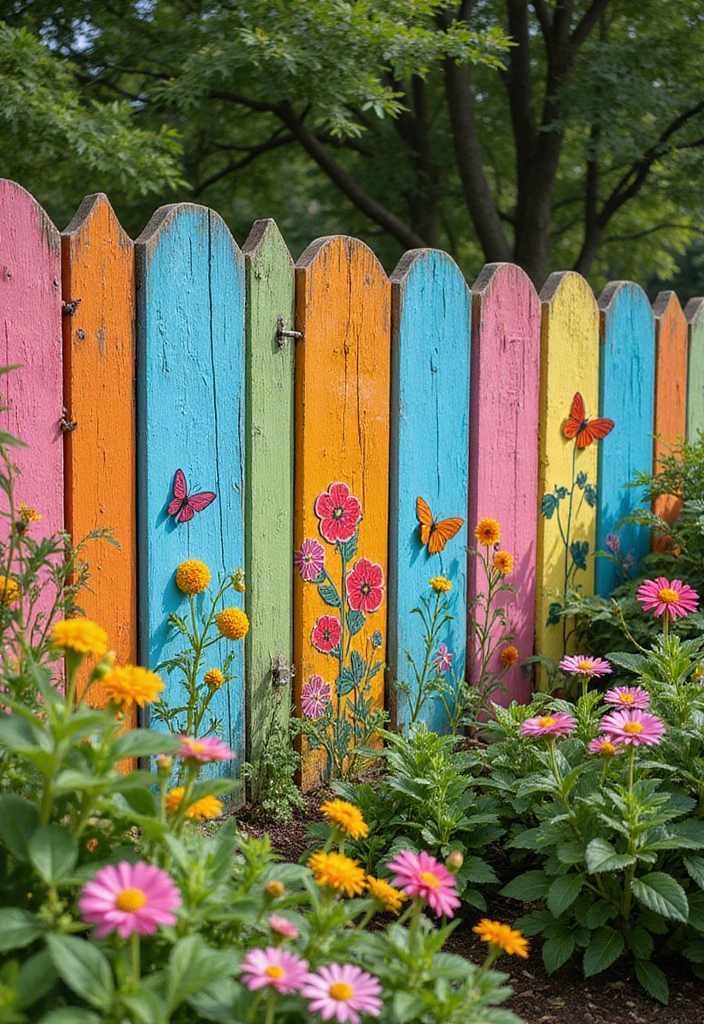 22 Colorful Landscaping Ideas That Will Make Your Flower Garden Truly Magical! - 14. Colorful Fence Panels