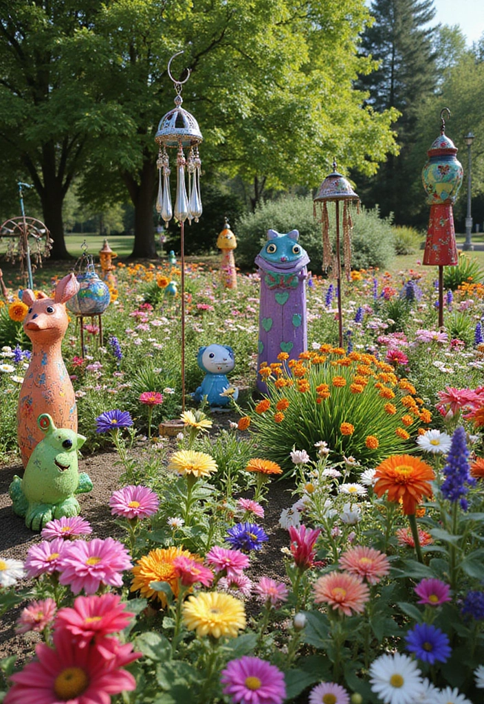 22 Colorful Landscaping Ideas That Will Make Your Flower Garden Truly Magical! - 6. Whimsical Garden Art