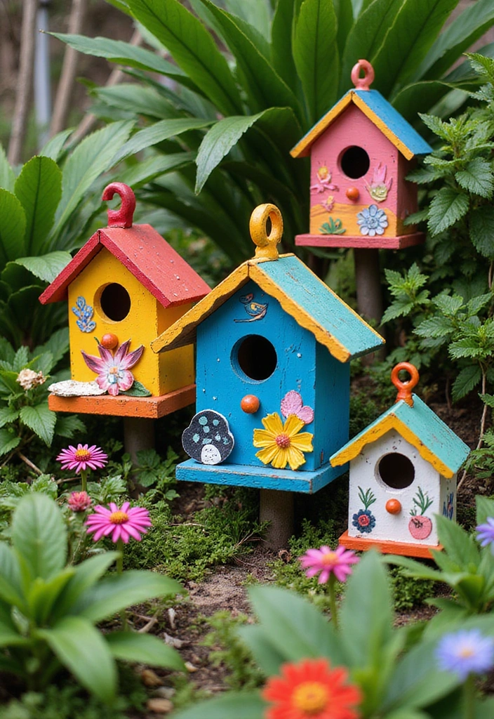 25 Eye-Catching Tropical Garden Decor Ideas That Will Wow Your Guests! - 6. Colorful Birdhouses