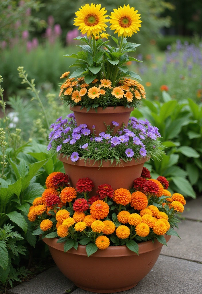 28 Flower Pot Outdoor Ideas That Will Turn Your Garden Into a Blooming Wonderland! - 9. Tiered Flower Pots