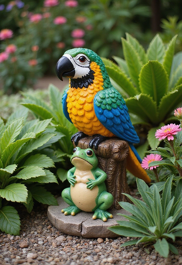 25 Eye-Catching Tropical Garden Decor Ideas That Will Wow Your Guests! - 3. Whimsical Garden Statues
